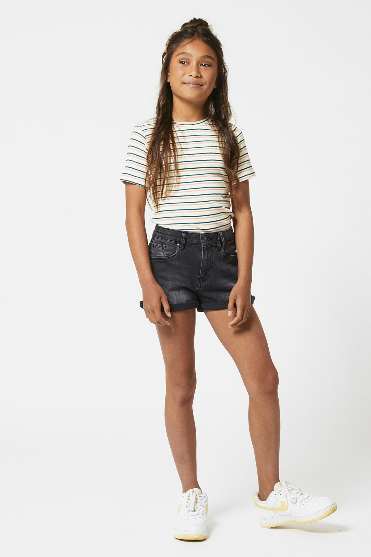 Kids Black Faded Denim Shorts by Main Story on Sale